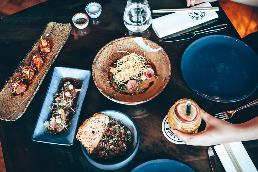 A colourful array of delicious food on a table.