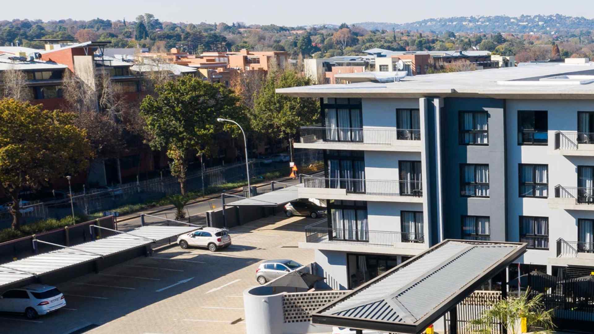Hotel building with secure on-site parking